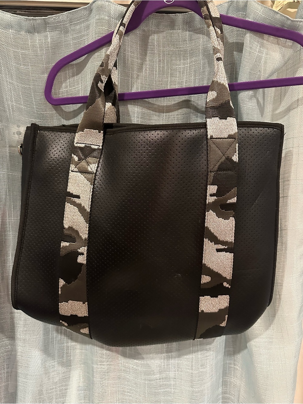 Black Messenger Tote with Camouflage Accent Straps